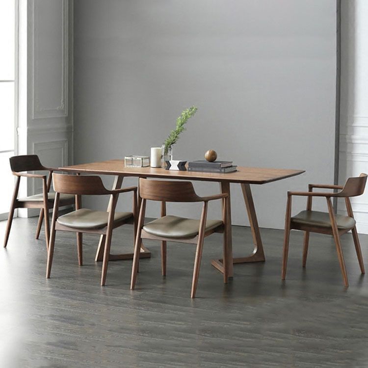 Moderne stijl rechthoek eettafel vast hout dubbele voetstukbasetafel voor huisgebruik