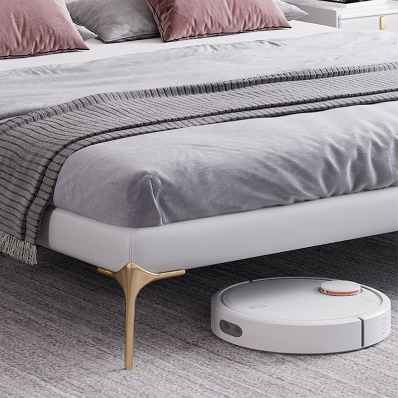 Grey Upholstered Tufted Bed Frame Glam Faux Leather Standard Bed