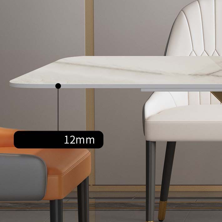 Glam Style Sintered Stone Table Rectangle Table with Metal Legs for Home
