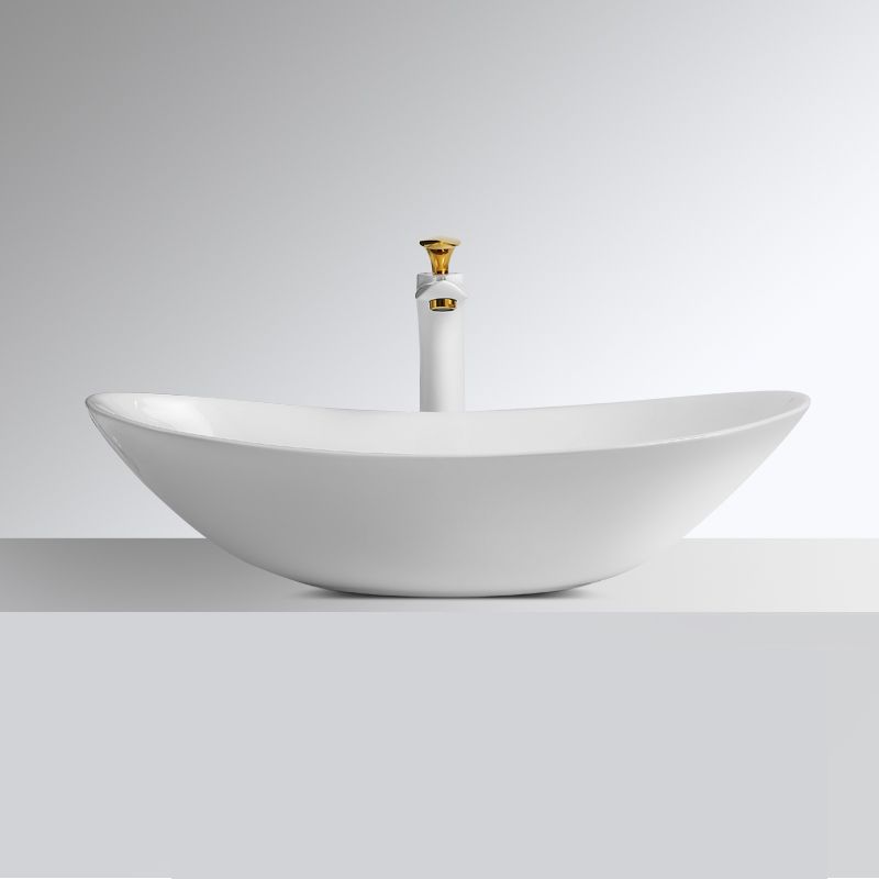 Luxury Bathroom Sink Ceramic Oval White Basin Drain Assembly Bathroom Sink