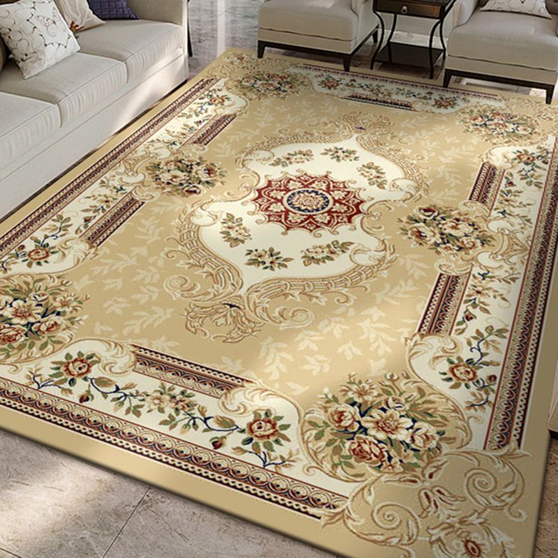Beige Modern Area Rug European Style Pattern Carpet Polyester Anti-Slip Backing Rug for Home Decor