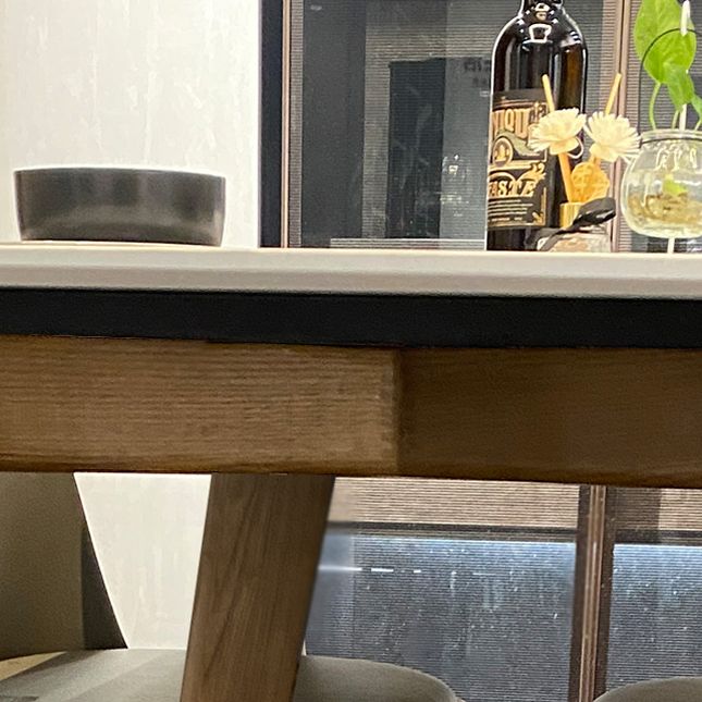 Modern Rectangle Dining Table Sintered Stone Dinner Table with Wooden Legs