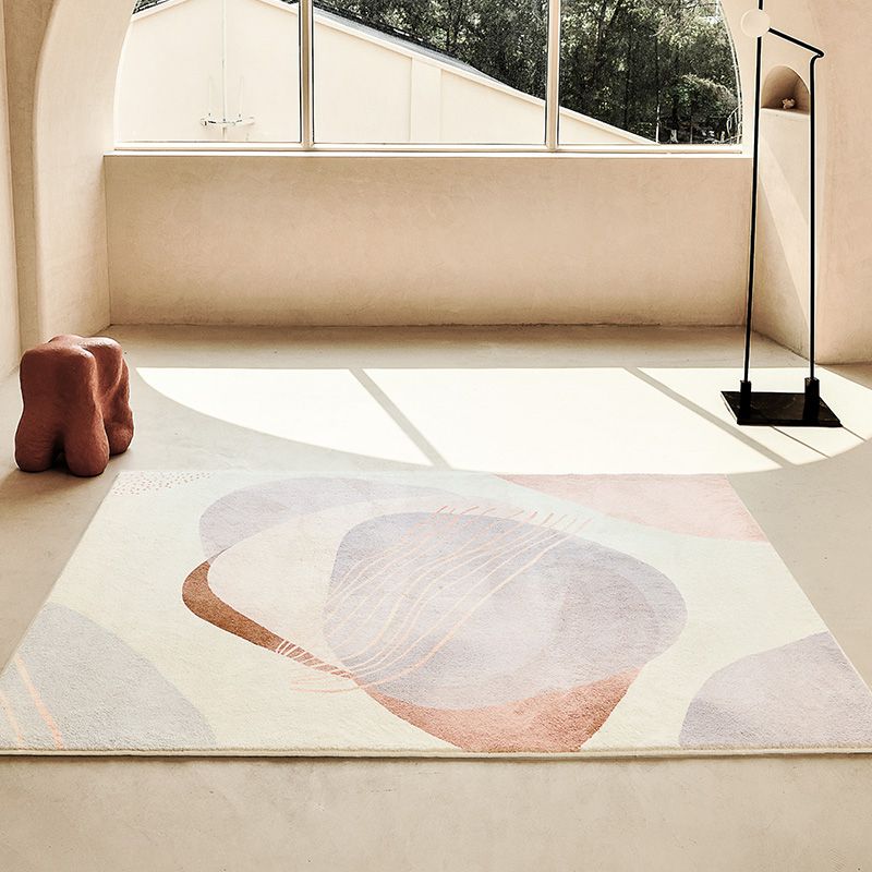 Modern Living Room Rug Color Block Polyester Area Rug Non-Slip Backing Area Carpet