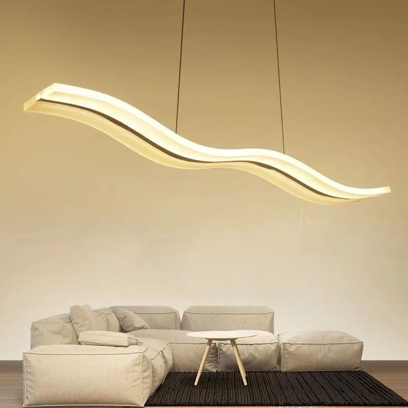 Linear Shape Chandelier Lighting Modern Style Metal 1 Lights Island Lamp in White