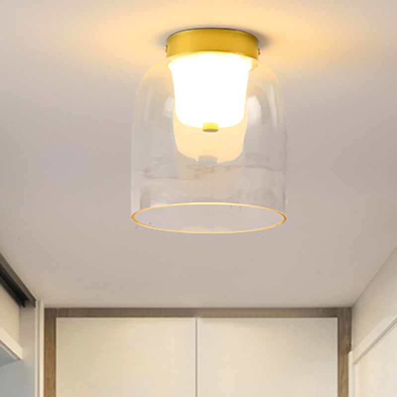 Modern Metal Flush Mount Geometric Shape Ceiling Lamp with Glass Shade for Living Room