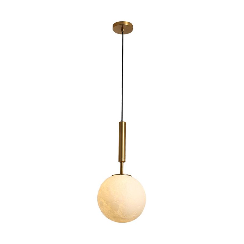 Orb LED Hanging Light Simple Opal Frosted Glass 1 Head Gold Pendant Lighting Fixture for Bedroom