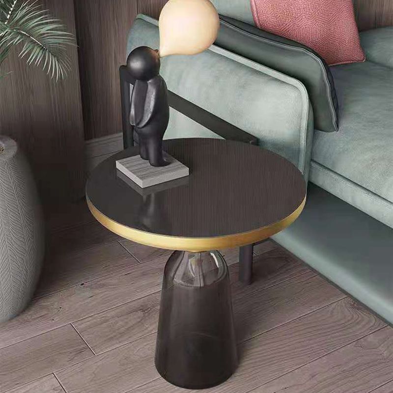 Contemporary Round Side Table Glass Pedestal Sofa End Table for Living Room