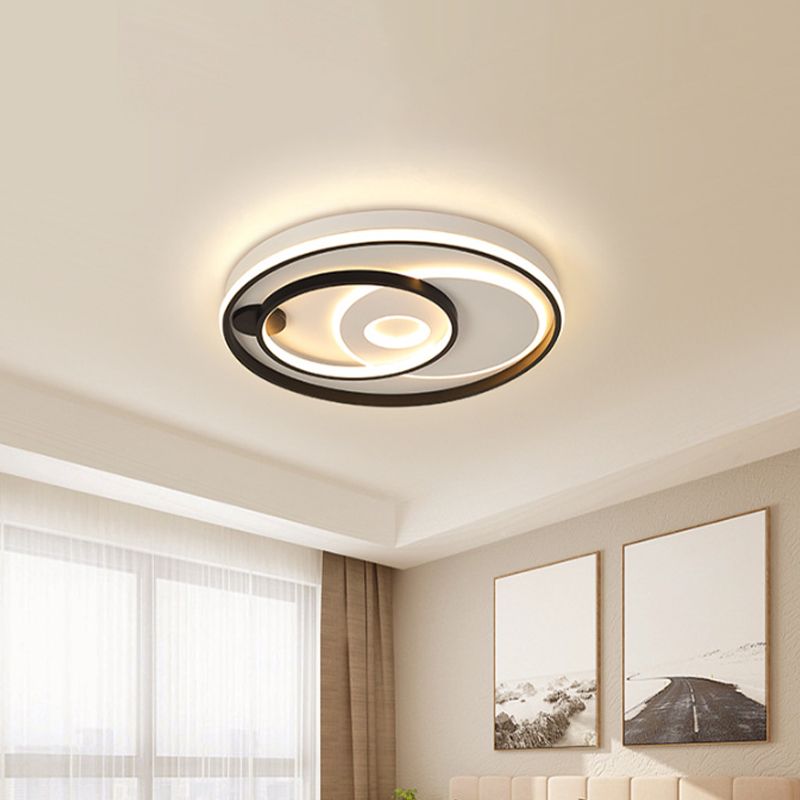Modern Style LED Ceiling Light Black Layered Round/Square/Rectangle Flush Mount Lamp with Acrylic Shade, Warm/White Light