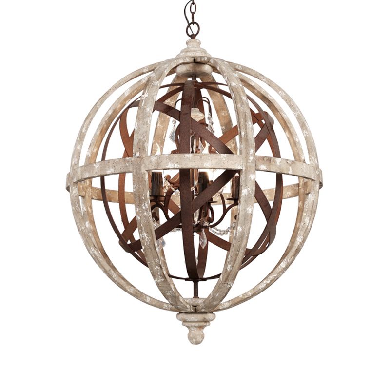 Retro 5 cabezas Lámpara de lámpara de lámpara de lámpara de techo cortada con láser luz con sombra de madera para sala de estar