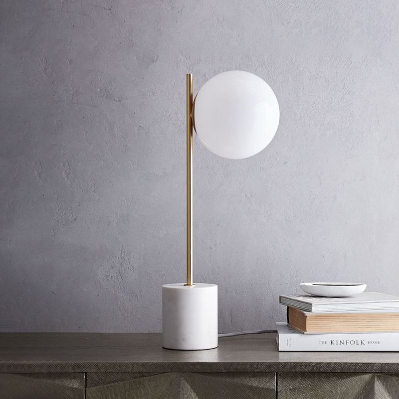 White Glass Spherical Table Lamp Modern 1 Head Reading Book Light with Marble Base