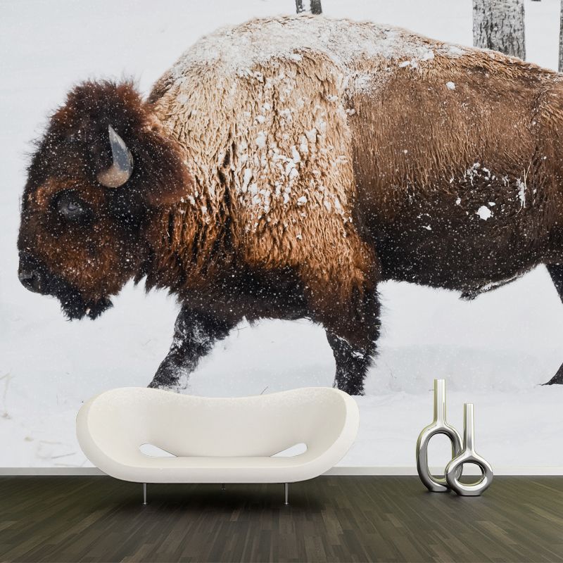 Bison Animal Contemporary Wall Art Personalized Size Mural Wallpaper for Sitting Room