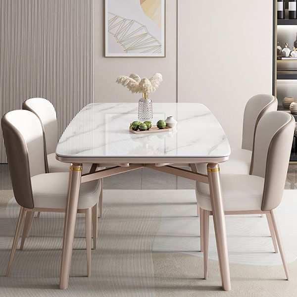 Foldable Stone Rectangle Dining Table Rubber Legs for Dining Room