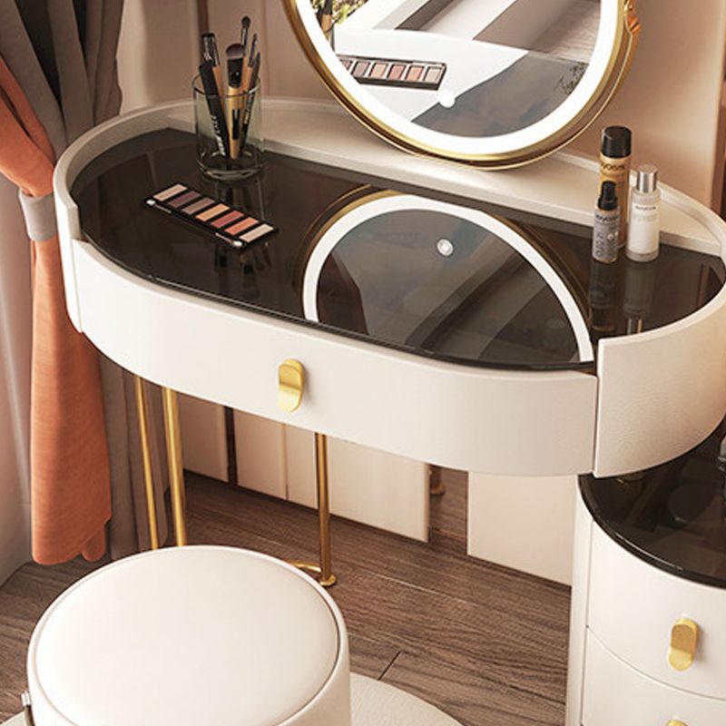 Glass Top Makeup Vanity Desk Lighted Mirror Vanity Dressing Table Set