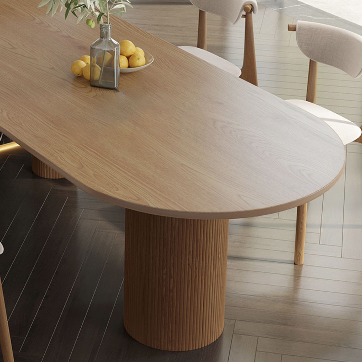 Pine Wood Top Dining Table Modern Solid Wood Table with 3 Legs