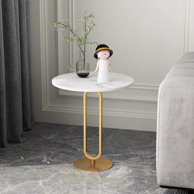 Modern Style Metal Black/gold Base Rock Slab Black/white Top Round Side Table