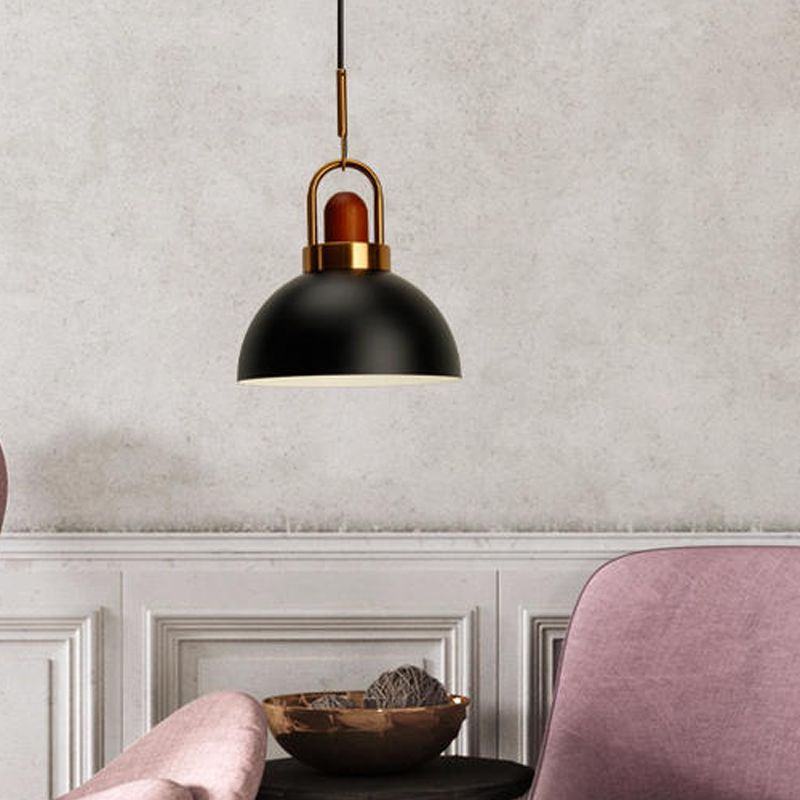 Dome Cuisine Bar Pendule Light Iron 1 Bulbe Macaron Pendentif suspendu en rose / blanc / gris avec dessus en bois et poignée