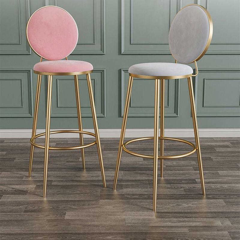 Glam Round Bar and Counter Stool Metal Low Back Stool with 4 Legs
