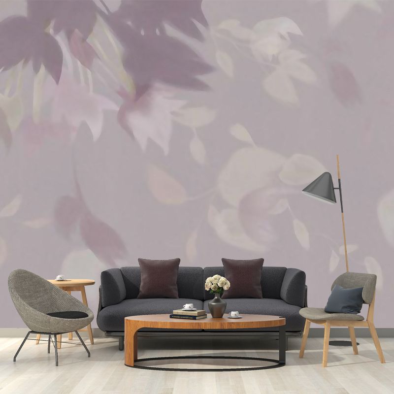 Ilustración Mural de Pared no Tejido en Violado Arte Mural sin Pegado con Diseño Floral Estilo Moderno, Hecho a Medida