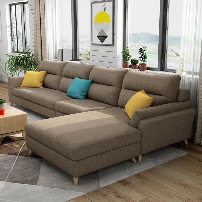 Modern Slipcovered Sofa & Chaise Fabric Flared Arm Sectional