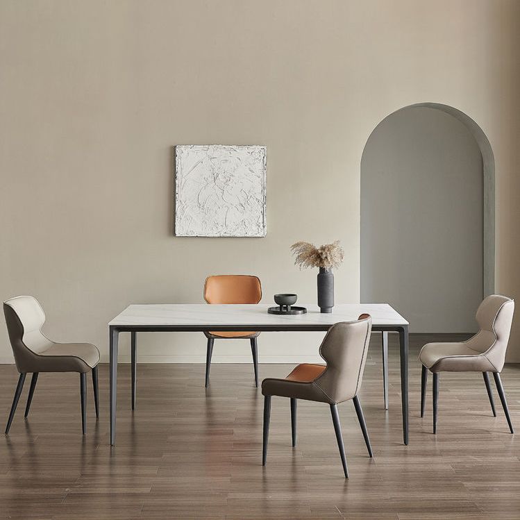 Industrial Style Rectangle Dining Table Sintered Stone Table with Metal Legs for Kitchen