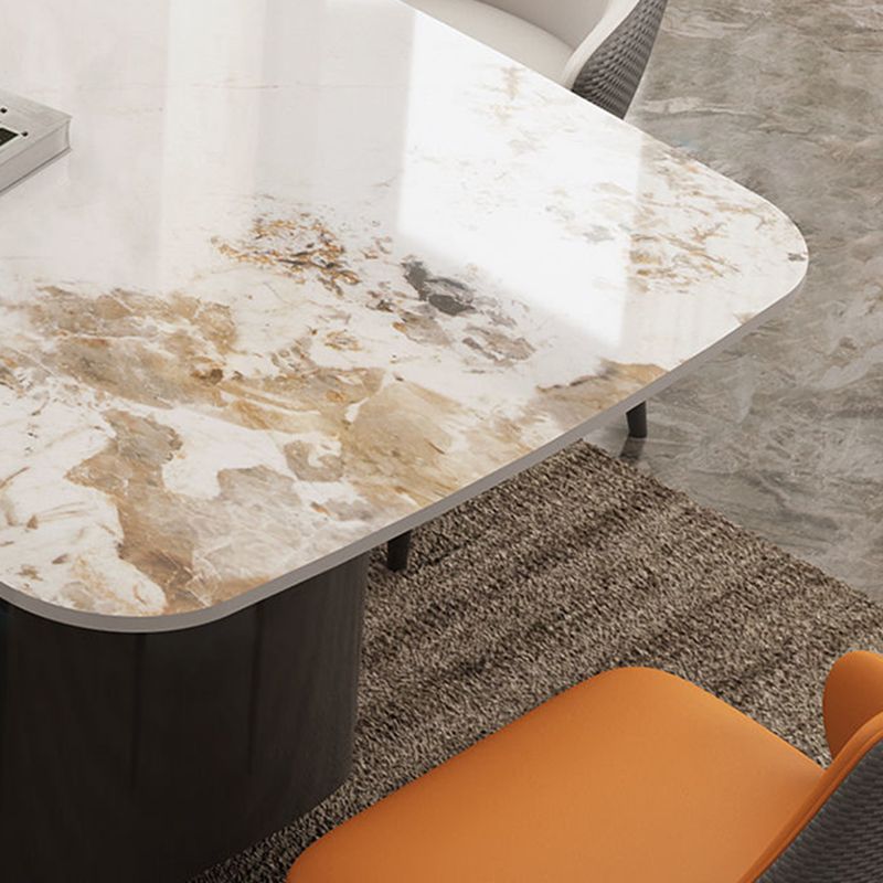Contemporary Furniture Stone Rectangle Dining Room Table in White