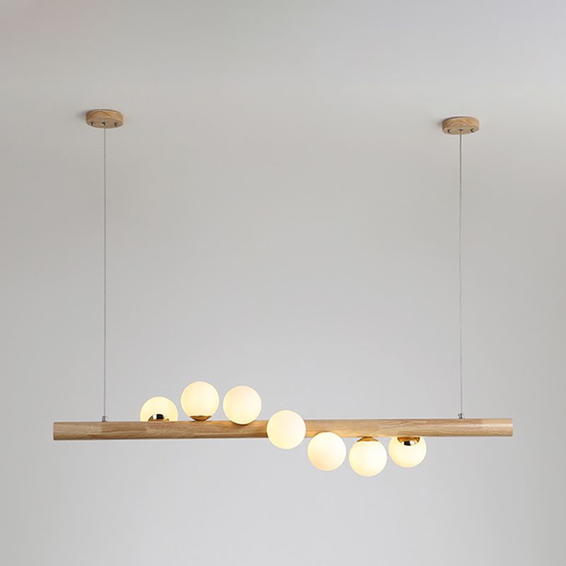 Modern Wood Island Lights Multi-Head Restaurant Hanging Lamp met Globe Glass Shade
