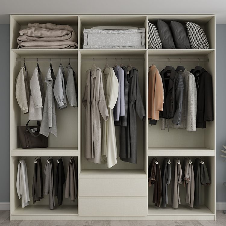 Wood Wardrobe Cabinet with Shelves Hinged Wardrobe Armoire for Home