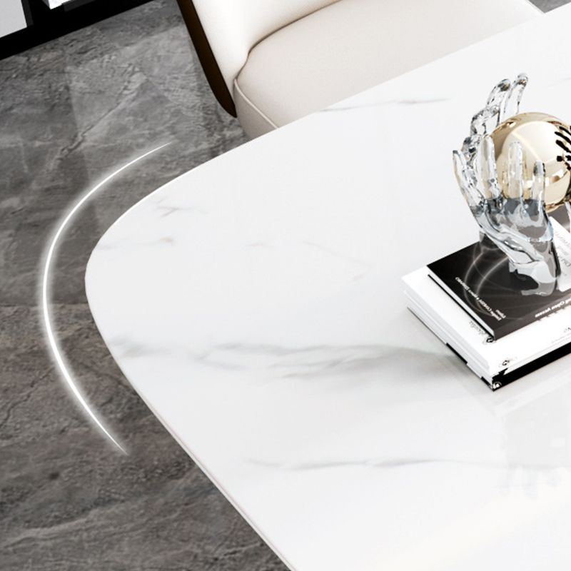 Stone Glam Rectangle Dining Table White Top Pedestal Table for Home