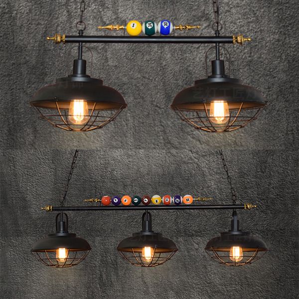Metal Wire Frame Island Light with Barn Shade Industrial 2/3 Heads Billiard Room Island Lamp in Black