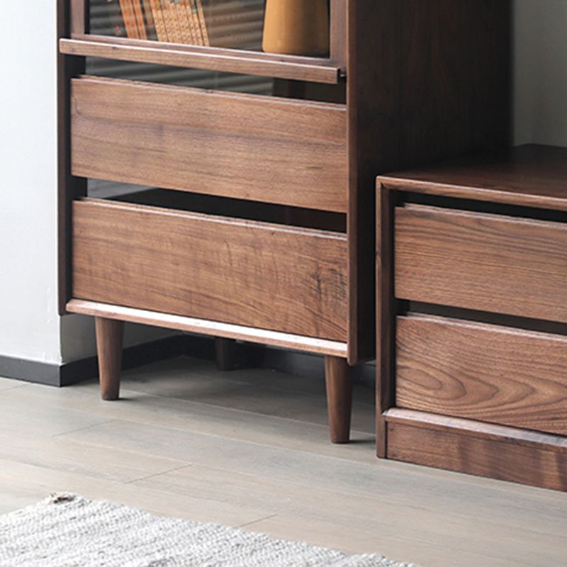 Mid-Century Modern Side Cabinet Solid Wood Glass Paned Accent Cabinet
