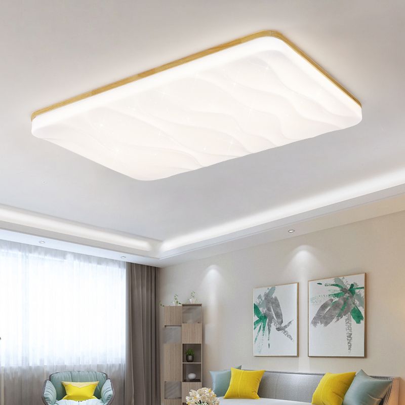 Modern Rectangle Ceiling Light Wood 1 Light LED Flush Mount Light for Bedroom