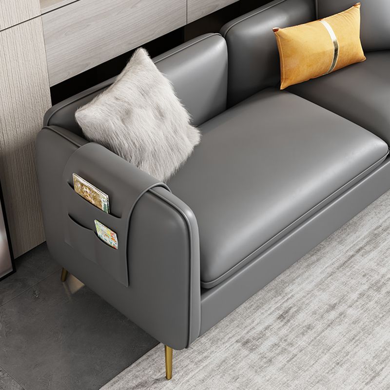Glam Gray Standard Square Arm Living Room Leather Stain Resistant Sofa
