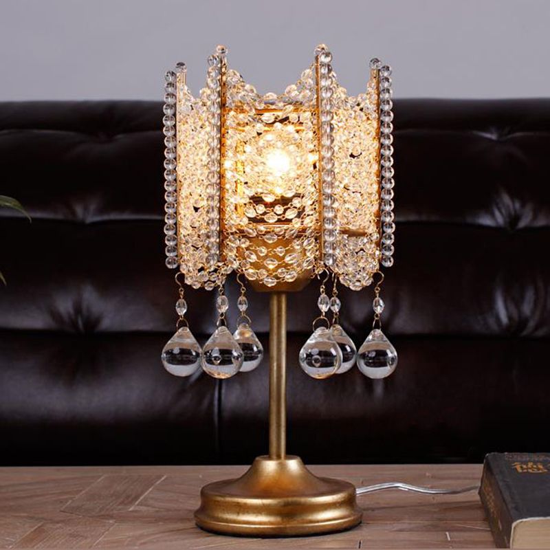 Éclairage de la table de brin de cristal hexagonal Traditionnel 1 Éclairage de table de chevet de chambre claire en argent / or