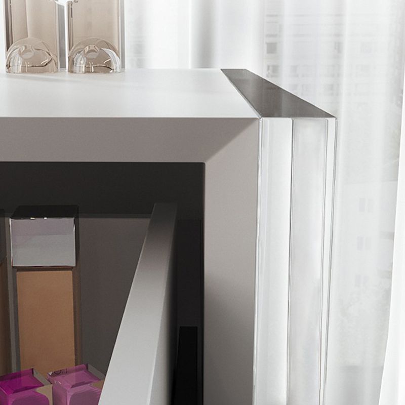 Mirrored Wood Makeup Dressing Table Modern Style Stool Set in White