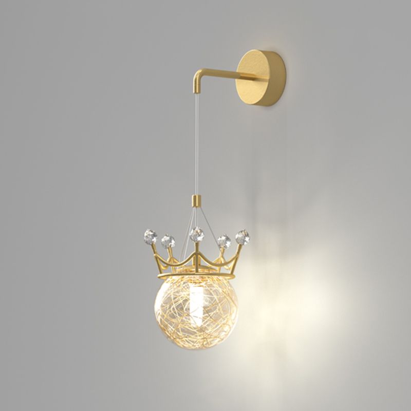 Decorative 1 Light Wall Lamp Globe Glass Hanging Wall Lamp in Brass Finish for Bedroom