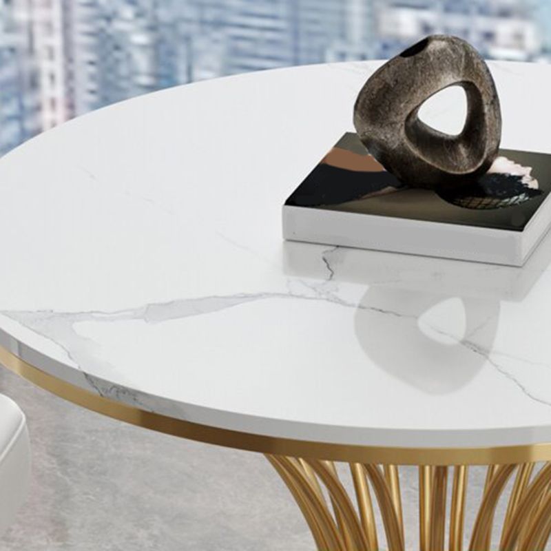 Polished Finish Stone Top Table Modern Style Round Dining Table