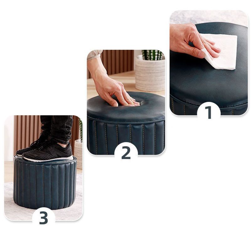 Modern Pouf Ottoman Faux Leather Upholstered Solid Color Cylinder Shape Ottoman