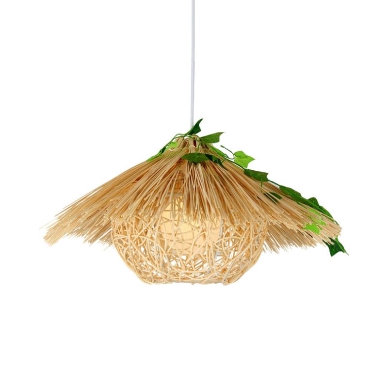 Novelty Modern 1-Light Hanging Lamp Beige House Suspension Pendant with Rattan Shade, 16"/19.5" Width