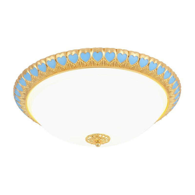 Opalglas LED Flush Licht Einfache Grau/Blau Herz-Rand Kuppel Schatten Schlafzimmer Deckenmontage Lampe