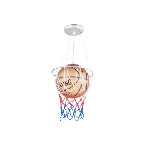 Glass Basketball Pendant Light with Basket Hoop 1 Head Sport Hanging Lamp in Brown for Bedroom