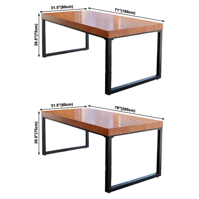 Industrial Rectangle Dining Table Pine Solid Wood Table with Black Double Pedestal for Dining Room