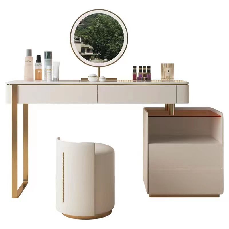 Glam White Make-up Vanity with 4 Storage Drawers Wood Vanity Set, 15.74" Wide