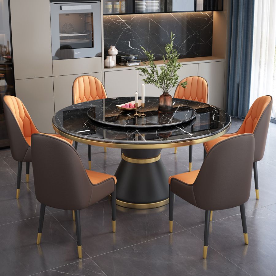 Round Modern Style Sintered Stone Dining Table Furniture with Metallic Base