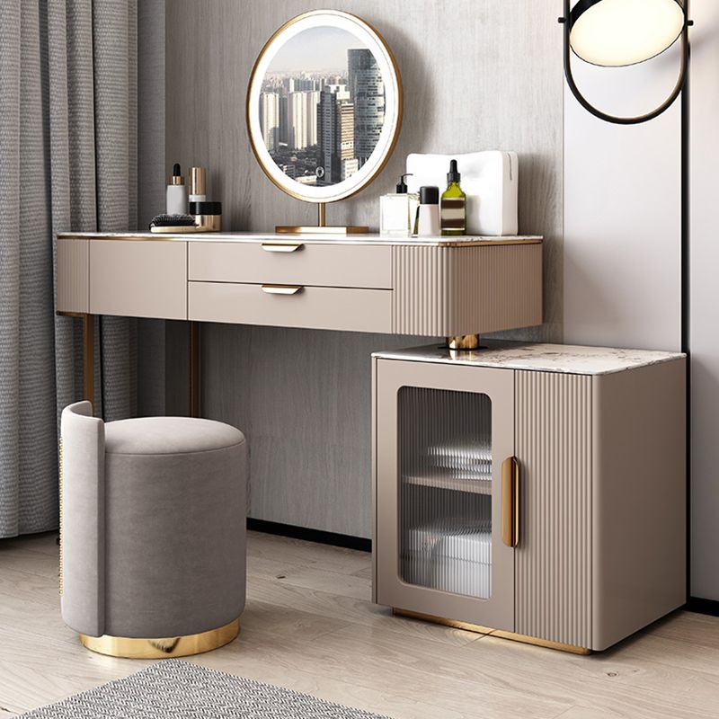 Glam Solid Wood Vanity Makeup Table Set Slate Top Dressing Table