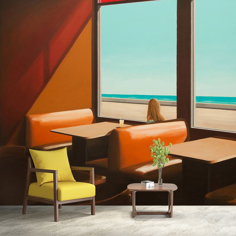 Waiting for Someone Painting Mural Red-Brown Modern Art Wall Decoration for Home