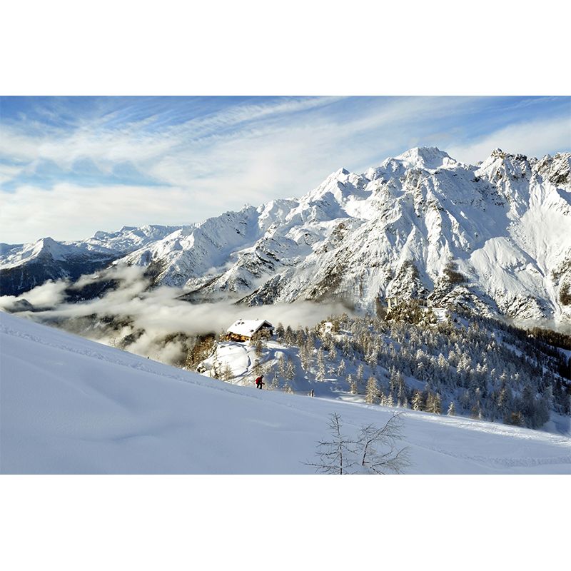 Modern Snow Mountain Cabin Murals Non-Woven Waterproof Grey-White Wall Decor for Home