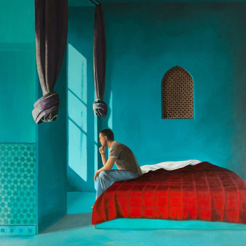 Red-Blue Figure Painting Murals the Last Night in Morocco Art Washable Wall Covering for Accent Wall
