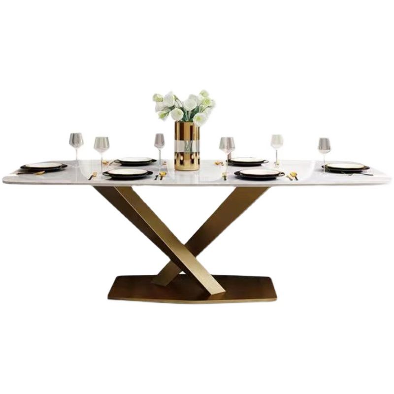 Metall traditionelle Luxus -Rechteck -Esstisch Sintered Stone Top Innentisch mit Sockelbasis
