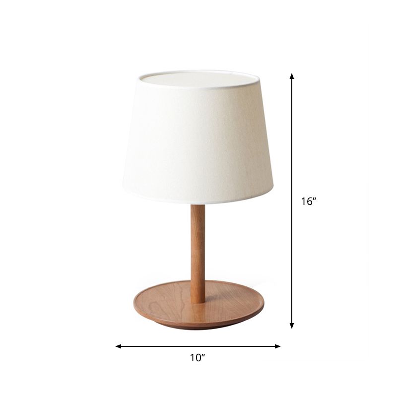 Minimalism Tapered Shade Nightstand Light Fabric 1-Light Bedroom Table Lighting in Wood