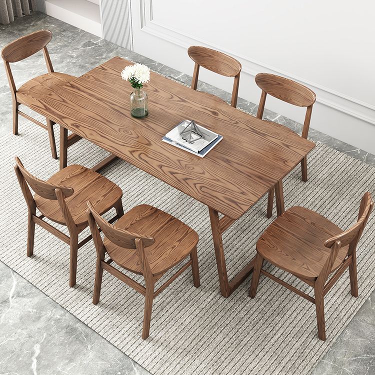 Rectangle Ash Wood Table in Walnut Contemporary Wooden Dining Table with Double Pedestal